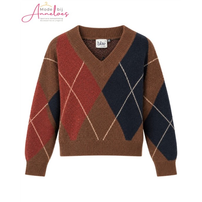 Blue Seven trui vhals wieber 248148 Bruin Marine Rood
